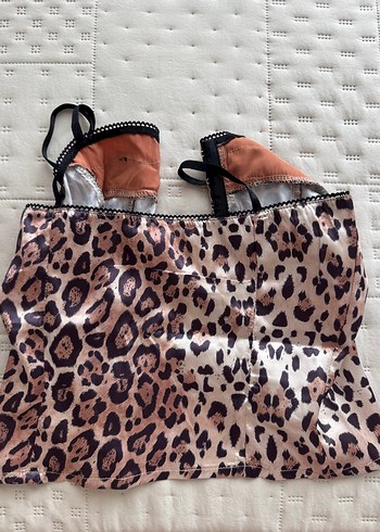 Leopar Desenli Dantel Detaylı Straplez Büstiyer Korse - Görsel 3