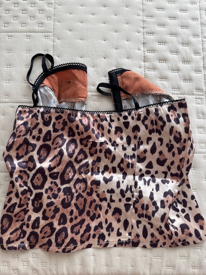 Leopar Desenli Dantel Detaylı Straplez Büstiyer Korse - Görsel 3