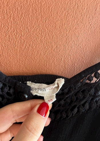36 Beden Siyah Koton marka Dantel Detaylı Uzun Keten Elbise