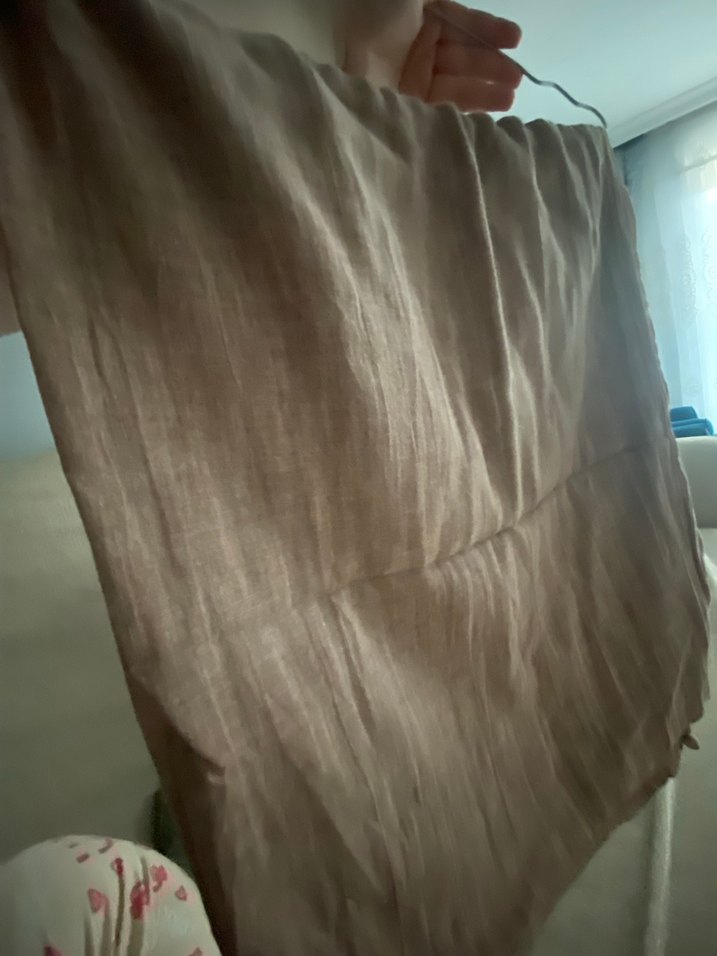 Bej Keten Kadın Şal Drapeli Bohem Stil - Görsel 5