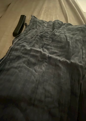 Mavi- lacivert ton taşlaşmış Keten Drapeli Kadın Şal - Görsel 2