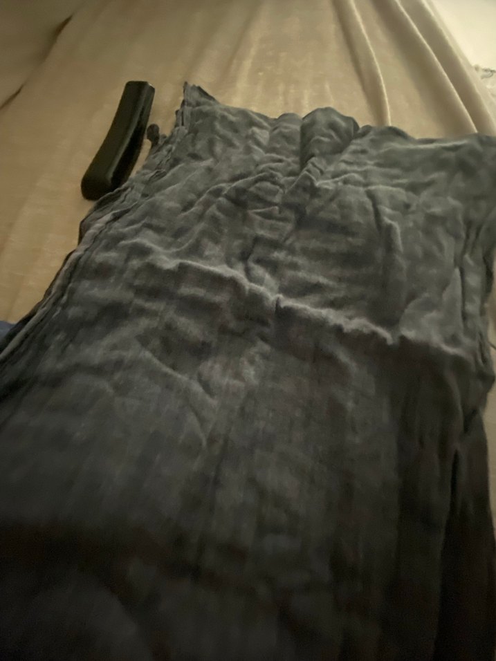 Mavi- lacivert ton taşlaşmış Keten Drapeli Kadın Şal - Görsel 2