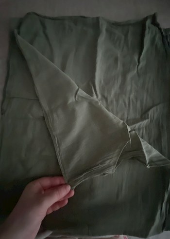 Haki renk düz şal - Görsel 3