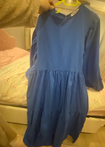 Mavi Uzun Kollu Salaş V Yakalı Elbise - Görsel 5