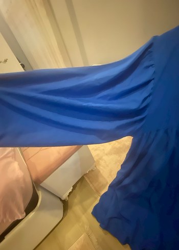 Mavi Uzun Kollu Salaş V Yakalı Elbise - Görsel 13