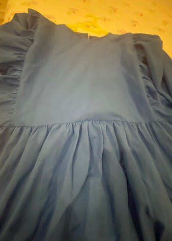 Mavi Uzun Kollu Salaş V Yakalı Elbise - Görsel 8