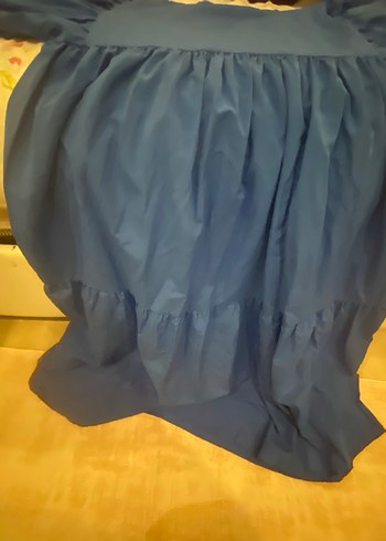 Mavi Uzun Kollu Salaş V Yakalı Elbise - Görsel 7