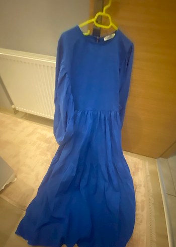 Mavi Uzun Kollu Salaş V Yakalı Elbise - Görsel 11