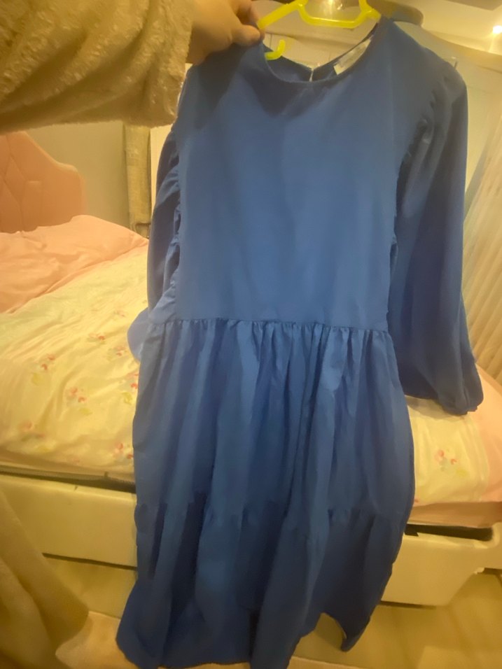 Mavi Uzun Kollu Salaş V Yakalı Elbise - Görsel 5