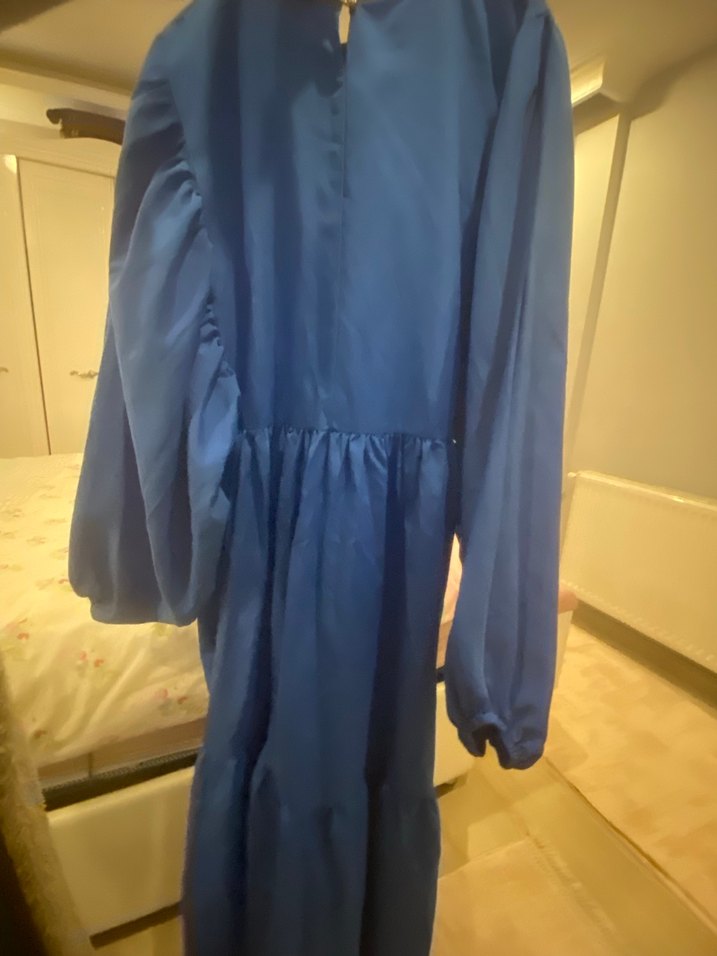 Mavi Uzun Kollu Salaş V Yakalı Elbise - Görsel 3