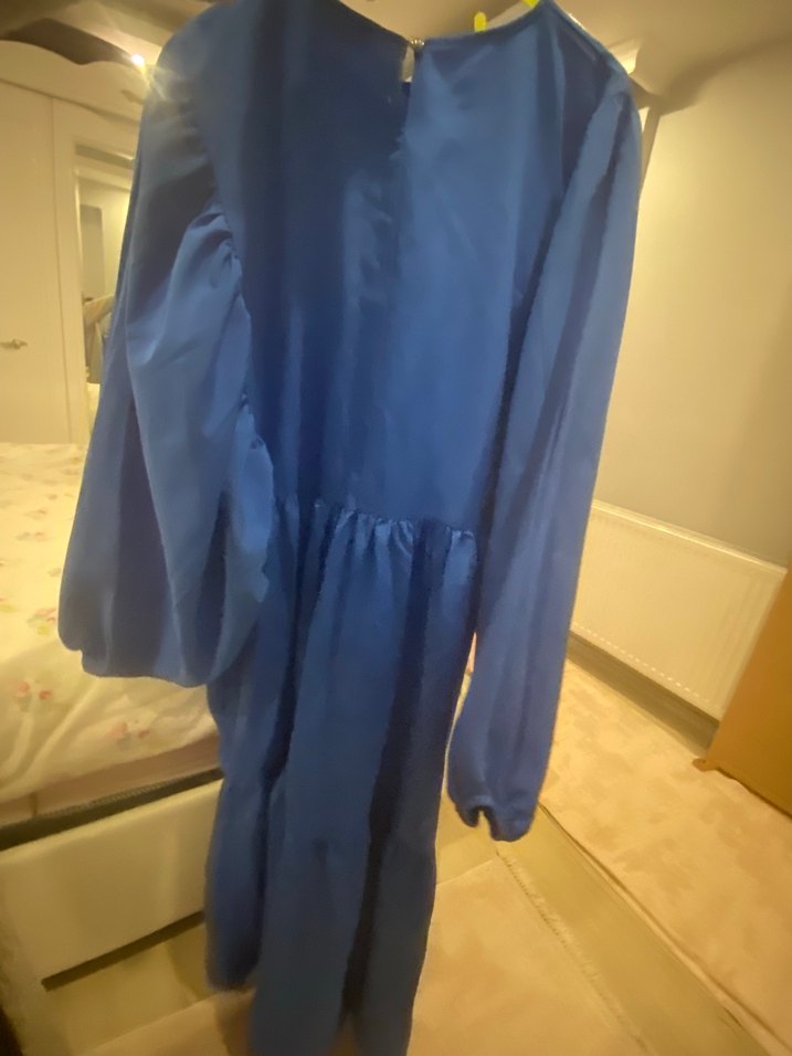 Mavi Uzun Kollu Salaş V Yakalı Elbise - Görsel 4