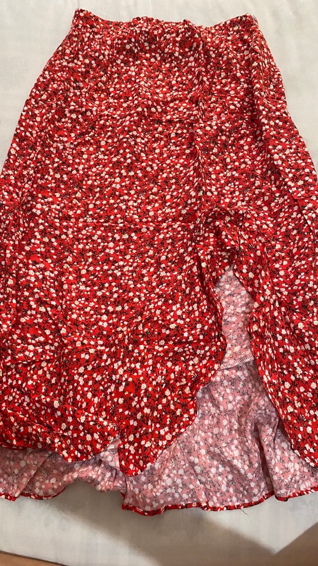 Kırmızı yırtmaçlı Desenli etek - Görsel 2