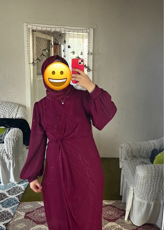 Mürdüm Renk Dar Kesim Şifon Uzun Elbise ? 44 Beden (38-40-42 Bed - Görsel 2