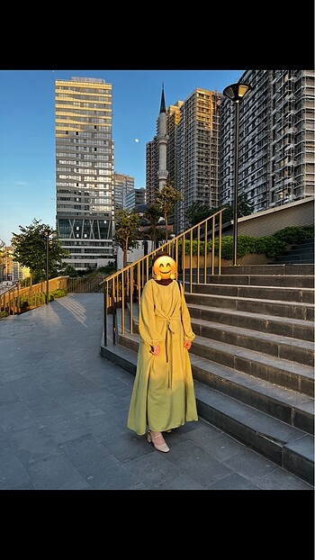 38 Beden Limon Yeşili Şık Elbise - Görsel 3