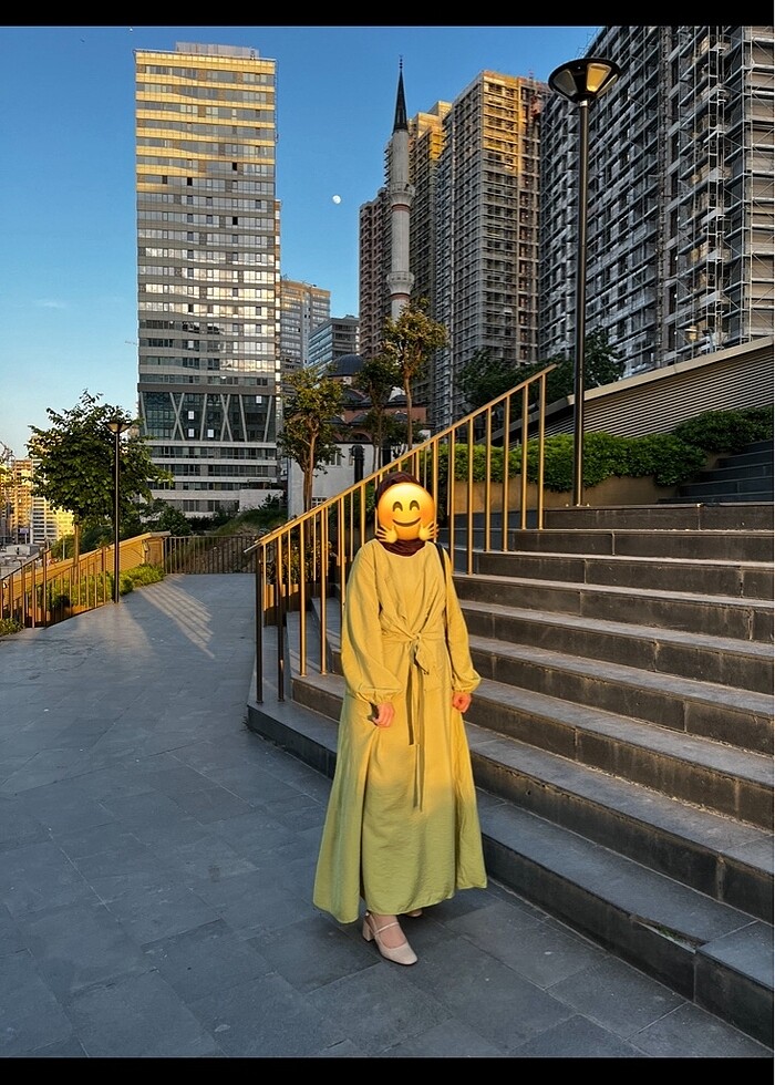 38 Beden Limon Yeşili Şık Elbise - Görsel 3