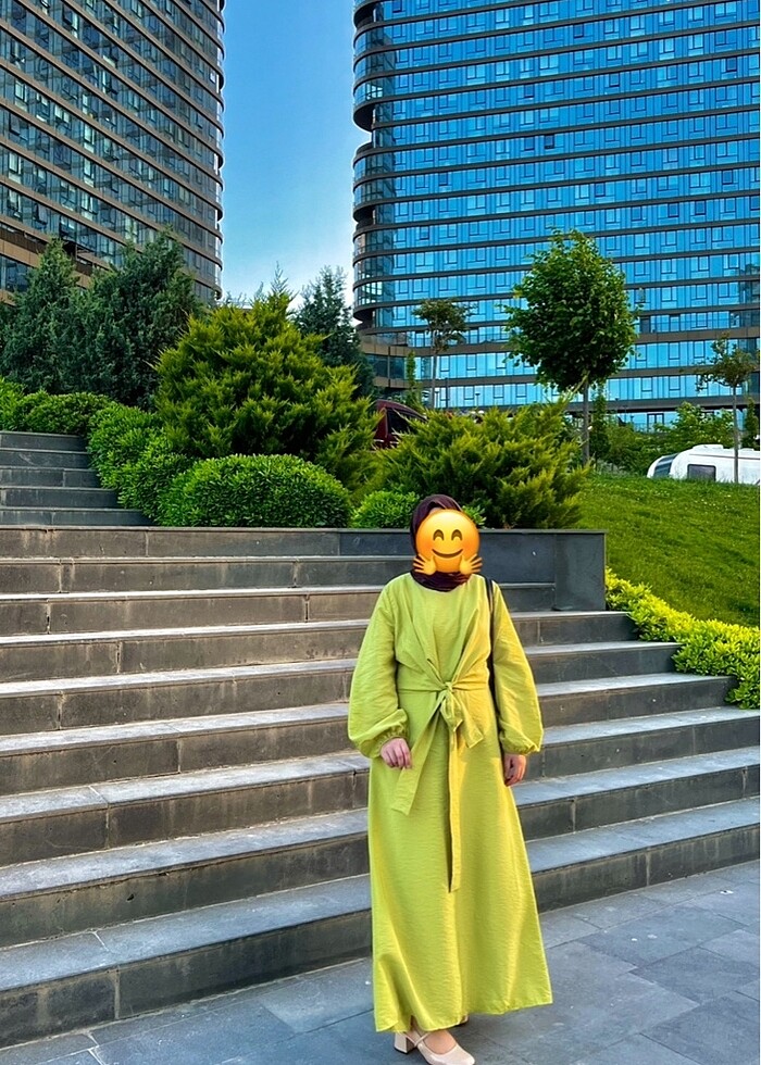 38 Beden Limon Yeşili Şık Elbise - Görsel 2