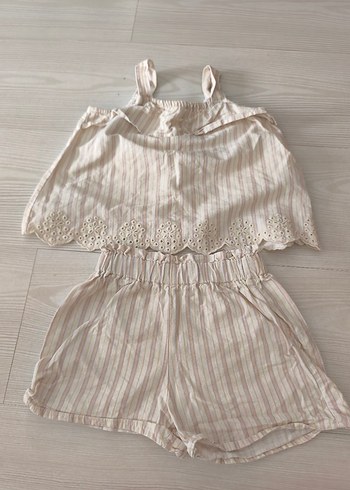 lcw cizgili Nakışlı Dantelli Bebek Kız Takımı