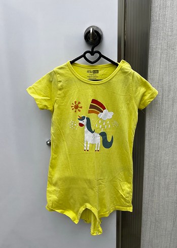 Kız Çocuk Sarı Baskılı Kısa Kollu Tulum