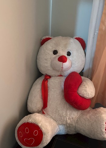 Kırmızı Kalpli Beyaz Peluş Ayı - Görsel 2