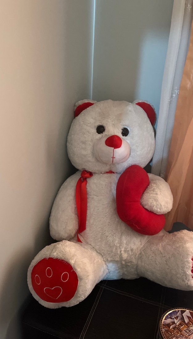 Kırmızı Kalpli Beyaz Peluş Ayı - Görsel 2