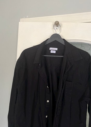 Erkek Siyah Keten Gömlek Uzun Kollu - Görsel 2