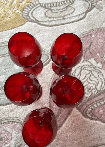 Koyu Kırmızı Ayaklı 5'li Bardak Seti - Görsel 2