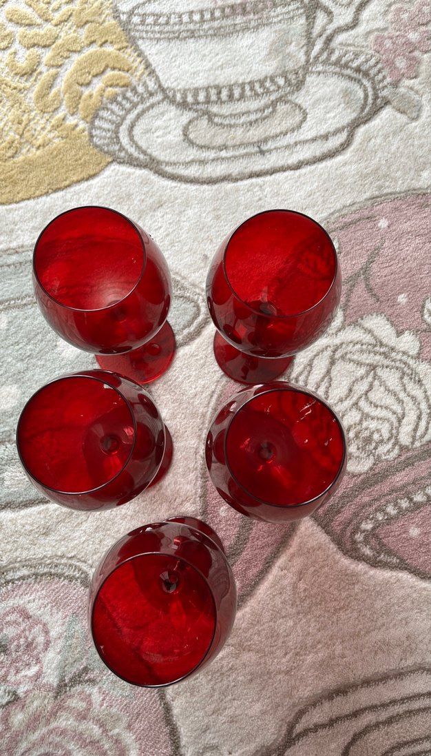 Koyu Kırmızı Ayaklı 5'li Bardak Seti - Görsel 2