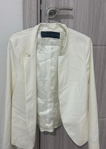 Zara Ekru Siklik İnce Detayli Kadin Blazer