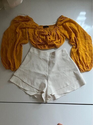 Sarı crop bluz