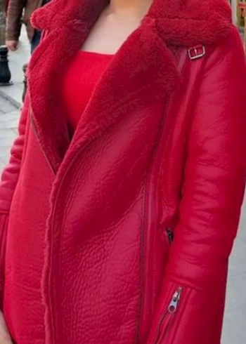 Bershka Kırmızı Deri Biker Ceket - Görsel 5