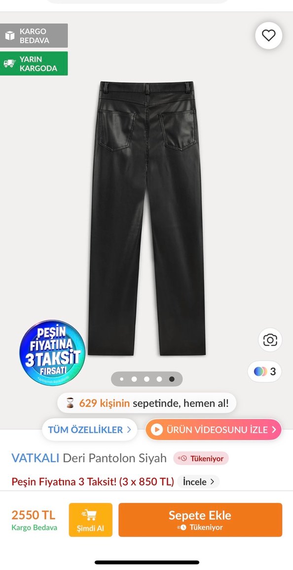 Siyah Vatkalı Deri Pantolon - Görsel 3