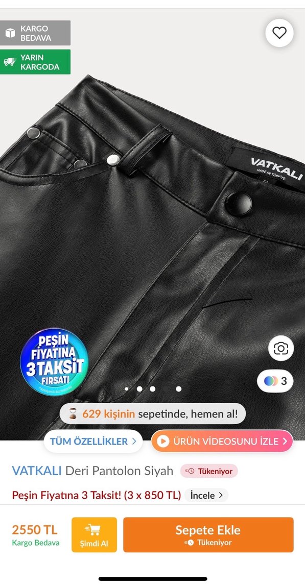 Siyah Vatkalı Deri Pantolon - Görsel 2