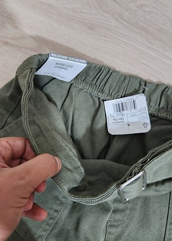 12-13 Yaş Beden Kemerli Haki Kumaş kiz cocuk Pantolon