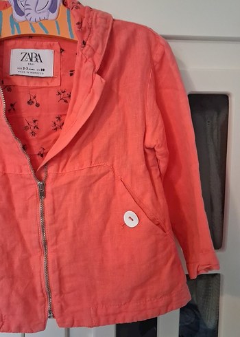 Turuncu Kız Çocuk Keten Ceket - Görsel 5