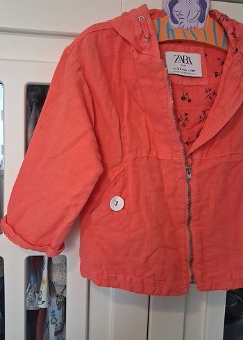 Turuncu Kız Çocuk Keten Ceket - Görsel 4