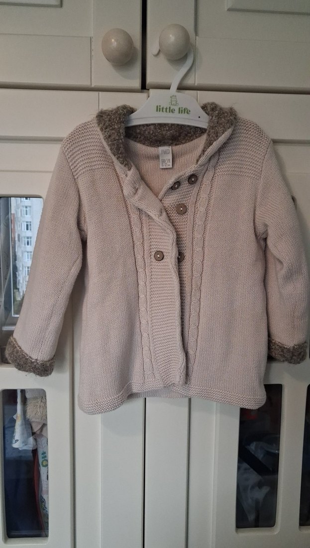 Bej Uzun Kollu Örgü Kız Hırka - Görsel 5