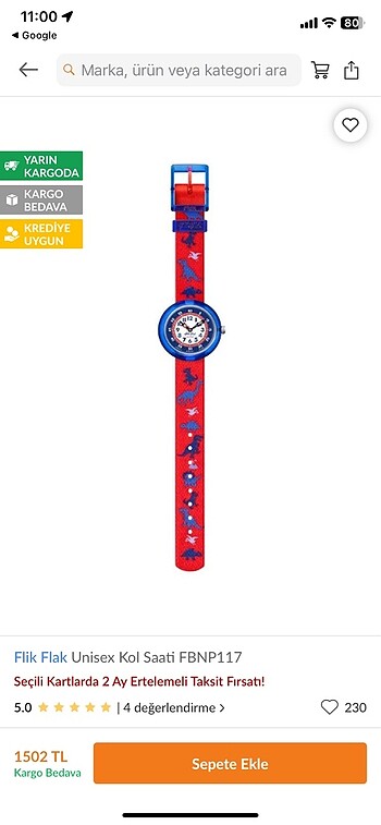 Swatch flik flak cocuk saati