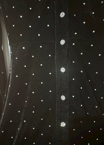 Siyah taşlı Uzun Kollu kadife elbise - Görsel 4