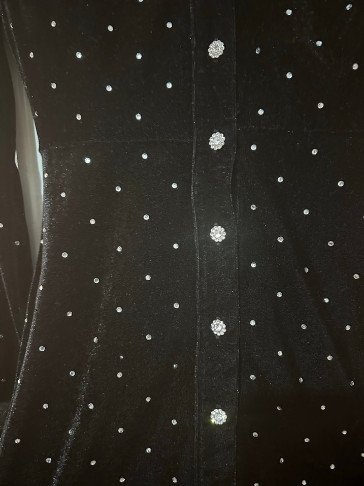 Siyah taşlı Uzun Kollu kadife elbise - Görsel 4