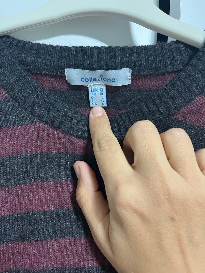 Gri Kahverengi Çizgili Erkek Yün Kazak - Görsel 2