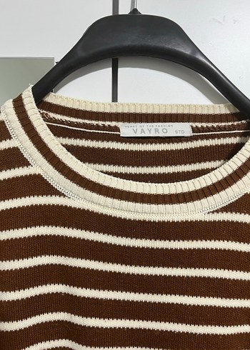Kadın Kahverengi Çizgili Triko Kazak - Görsel 2