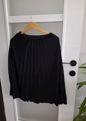 Siyah Pilili Midi Keten Etek