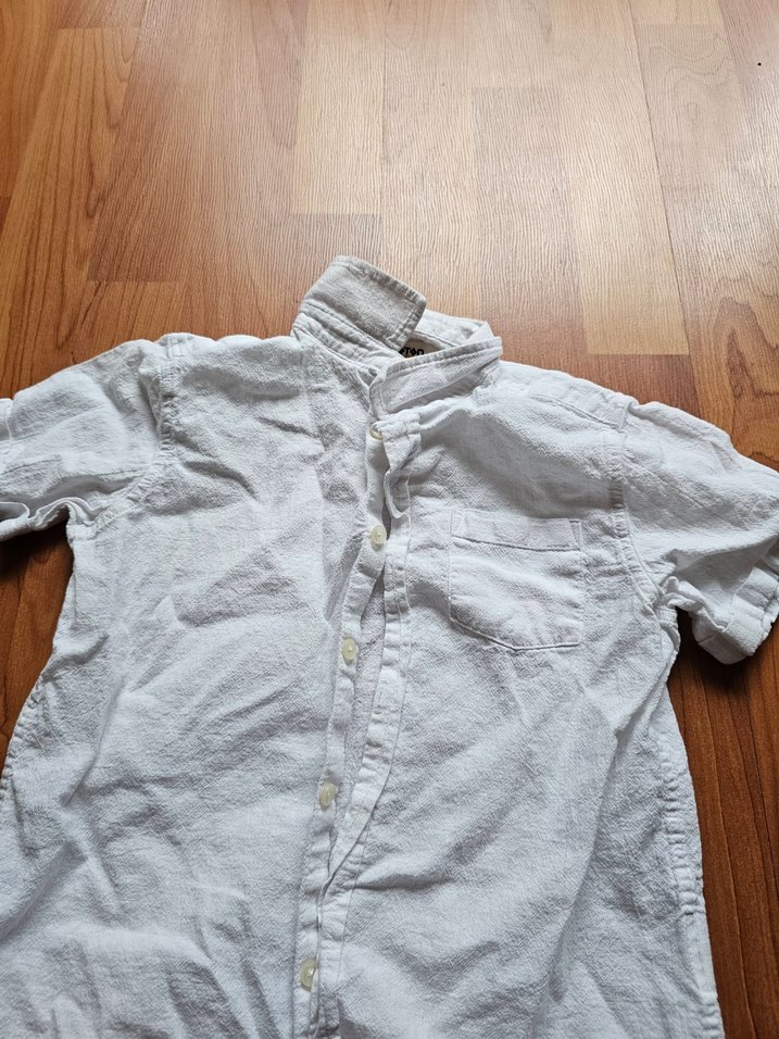 Erkek Keten Kısa Kollu Düğmeli Gömlek - Görsel 3