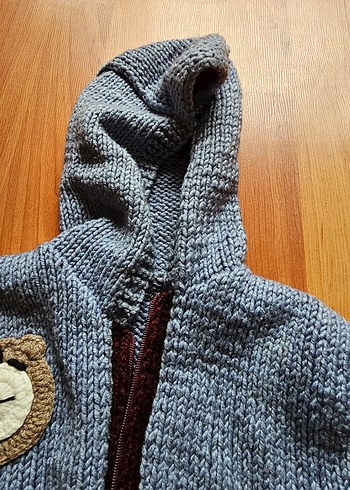 Kapüşonlu Gri Erkek Çocuk Triko Yelek - Görsel 4