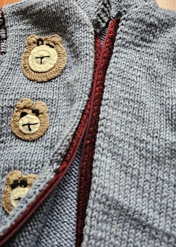 Kapüşonlu Gri Erkek Çocuk Triko Yelek - Görsel 2