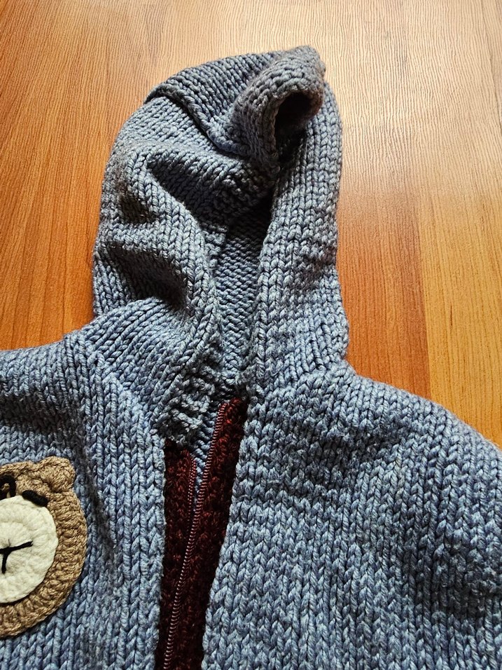 Kapüşonlu Gri Erkek Çocuk Triko Yelek - Görsel 4