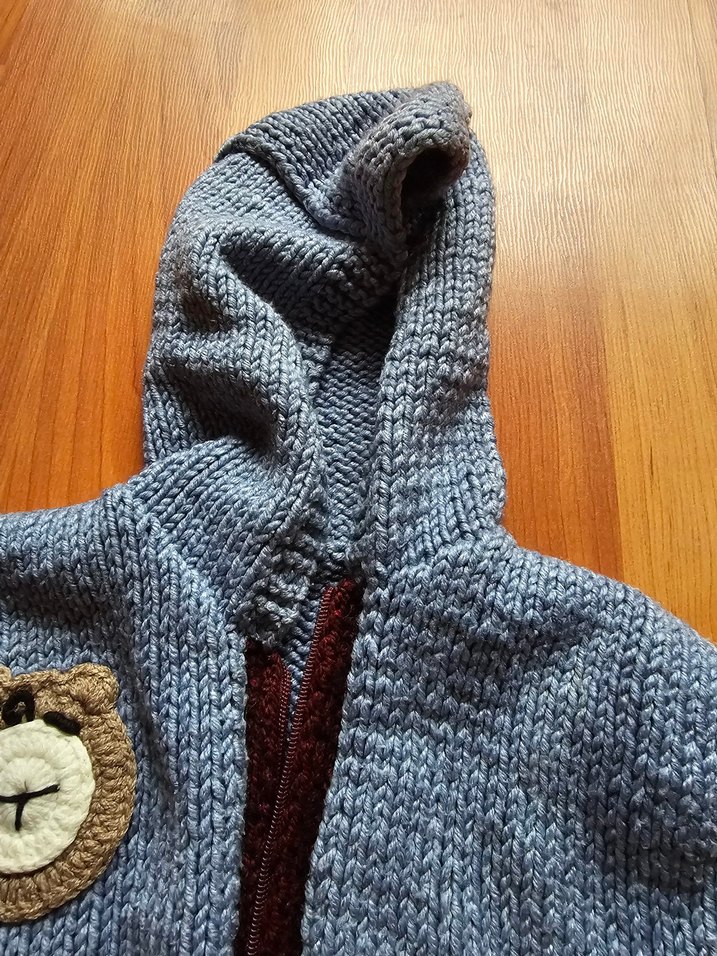 Kapüşonlu Gri Erkek Çocuk Triko Yelek - Görsel 3