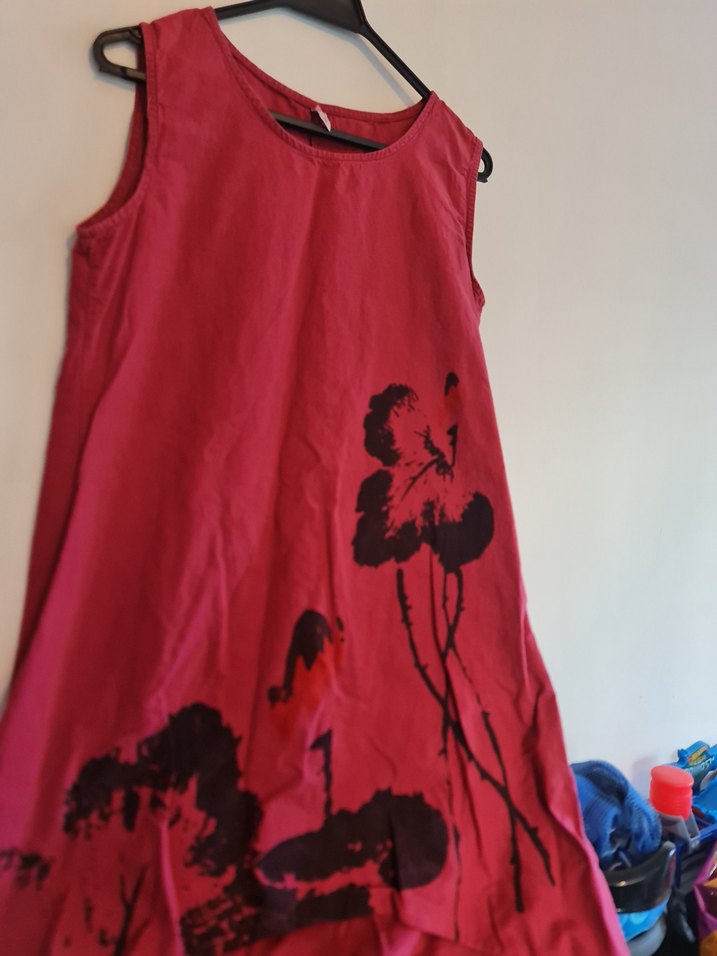 Kırmızı Bohem Baskılı Salaş Midi Elbise - Görsel 2