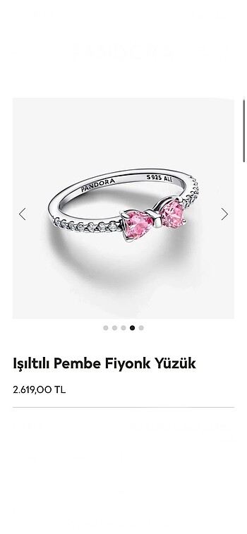 Pandora ışıltılı pembe fiyonk yüzük