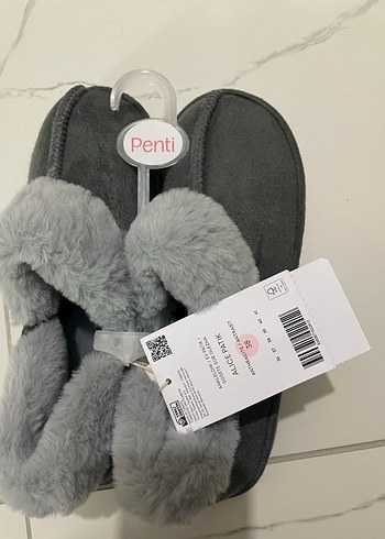 Penti Gri Kürklü Kadın Ev Terliği